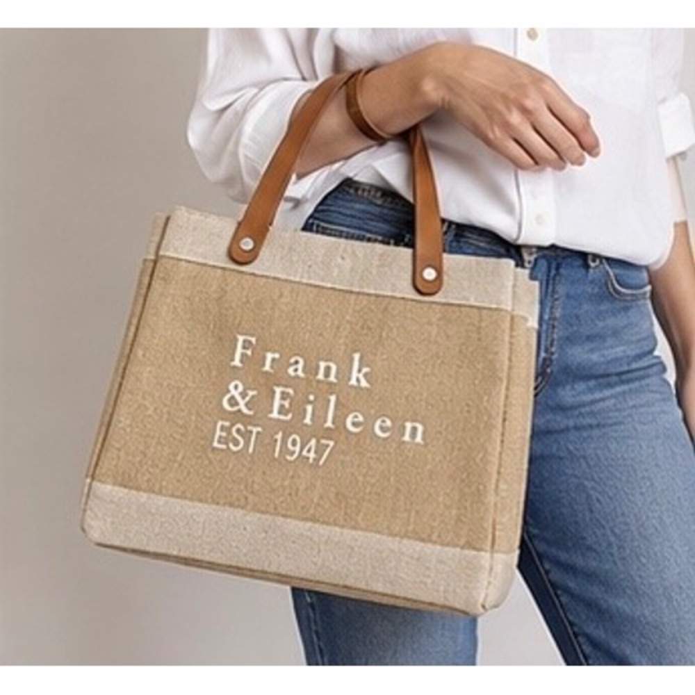 Frank & Eileen x Apolis Market Bag Jute Tote Leather Handles Tan